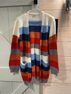JODIFL White and Light Blue Striped Knit Top
